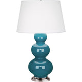 Robert Abbey Peacock Triple Gourd Table Lamp Peacock Glazed Ceramic with Antique Silver Finished Accents Pearl Dupioni Fabric Shade