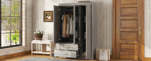 English Elm 3-door Wardrobe with Full Length Mirror Lockable Drawer and Bedroom Shelf Storage Gray LP006601AAE