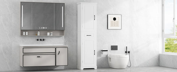 English Elm Tall Bathroom Storage Cabinet with Slim Profile, Adjustable Shelves, Anti-Tip Safety & Painted MDF Finish White N725P246463K