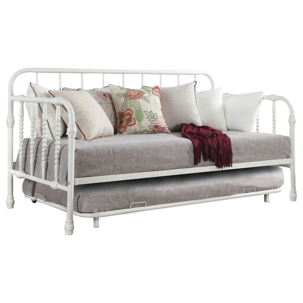 English Elm Ula White Twin Metal Daybed with Trundle — Classic Bobbin Rails, Space-Saving Guest Sleep Solution B062P340738
