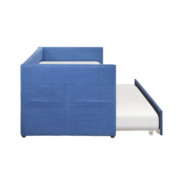 English Elm Modern Upholstered Daybed with Pull Out Trundle Nailhead Trim and Side Storage Pockets Blue B011P419493