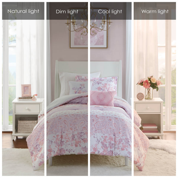 English Elm Floral Paisley Comforter Set Twin/Twin XL - Soft Microfiber, Anti-Microbial, Decorative Pillows Pink 19.68 L x 12.99 W x 7.09 H B035P294218