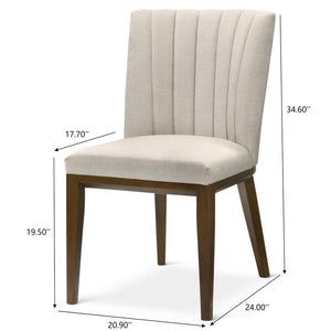 English Elm Elmwood Mid-century Cream Velvet Upholstered Dining Chairs Set of 2 Tapered Legs B183P232094