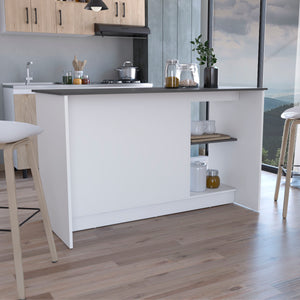 English Elm Juniper Kitchen Island with Spacious 59" Worktop, Double-Door Storage and Open Shelving for Cooktops White 64 L x 29 W x 4 H B200S00398