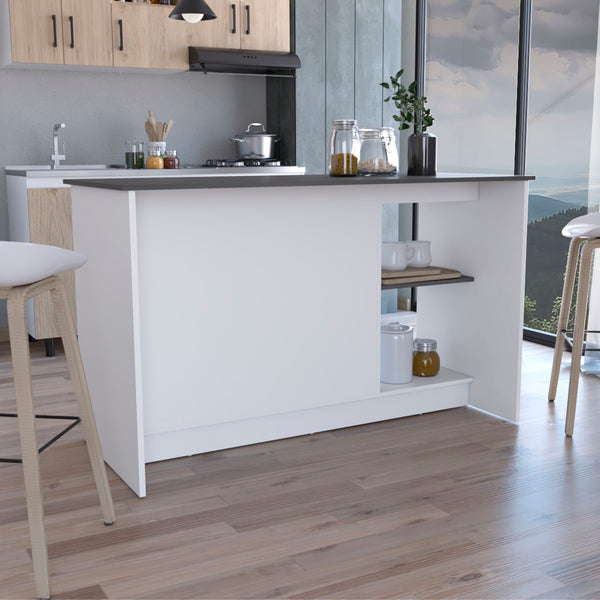 English Elm Juniper Kitchen Island with Spacious 59" Worktop, Double-Door Storage and Open Shelving for Cooktops White 64 L x 29 W x 4 H B200S00398