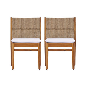 English Elm Acacia Hardwood Outdoor Dining Chairs with Wicker Detail and Cushions Set of 2 N772P384695T