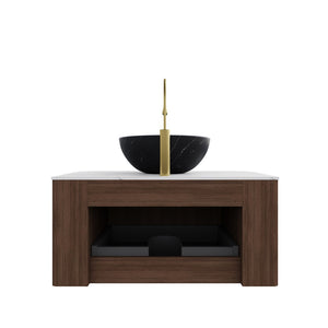 English Elm Muri Floating Bathroom Vanity Plywood Cabinet Sintered Stone Top Oak Drawer Black,Carrara White,Dark Walnut W2615S00426