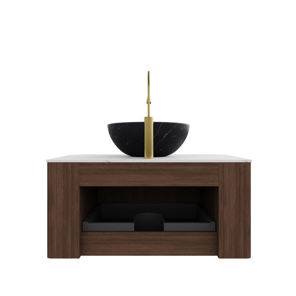 English Elm Muri Floating Bathroom Vanity Plywood Cabinet Sintered Stone Top Oak Drawer Black,Carrara White,Dark Walnut W2615S00426