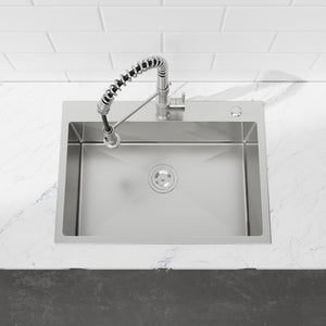 English Elm Stainless Steel Handmade Single Bowl Overmount Kitchen Sink Dark Gray Matte Finish T3177P370628