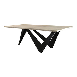 English Elm Bird Live Edge Oak Slab Dining Table with Sculptural Iron Base Seats Six B2769S00009