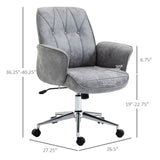 English Elm Vinsetto Microfiber Home Office Chair, Height Adjustable Button Tufted Computer Desk Chair With Swivel Wheels, Tilt Function and Padded Armrests, Light Gray