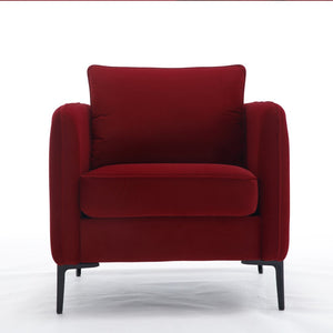 English Elm Accent Velvet Armchair Mid-century Modern Plush Seat with Metal Legs for Any Room Wine Red W3244P327125