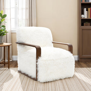 English Elm Contemporary Sculpted Barrel-Back Arm Chair with Smooth Casters, Neutral Textured Upholstery, Stylish Accent Seating White 29 L x 36 W x 33 H B2741P401377
