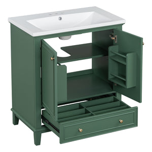 English Elm 30" Stylish Dark Green Bathroom Vanity With Sink Combo, Durable Mdf, Modern Design & Storage Solution SY999606AAF-6