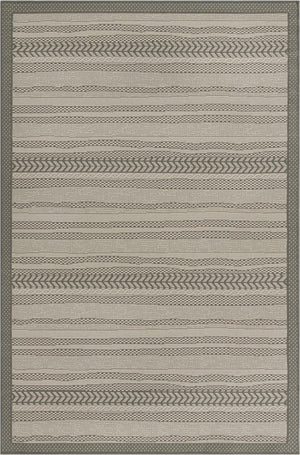 Unique Loom Outdoor Border Lines Machine Made Border Rug Gray, Gray/Silver 5' 3" x 8' 0"