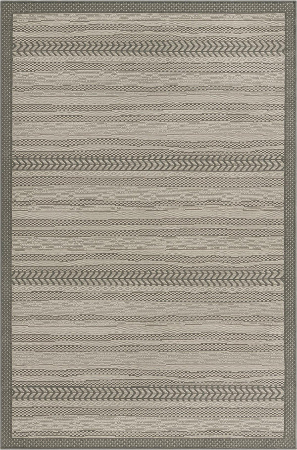 Unique Loom Outdoor Border Lines Machine Made Border Rug Gray, Gray/Silver 5' 3" x 8' 0"
