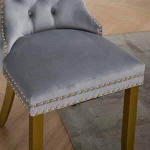 English Elm A&a Furniture Nikki Velvet Wingback Dining Chair Set Nailhead Trim Golden Legs W1143P179488