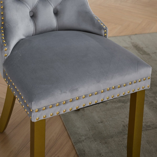 English Elm A&a Furniture Nikki Velvet Wingback Dining Chair Set Nailhead Trim Golden Legs W1143P179488