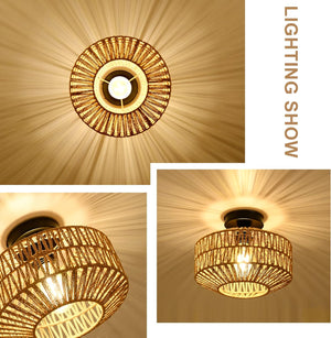 English Elm Boho Light Fixtures - Mini Rattan Chandelier With Dimmable Led Bulb For Stylish Ceiling Lighting Decor W2738P185431