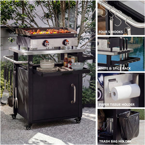 English Elm K&k Outdoor Rolling Grill Cart Stainless Steel Top Bbq Prep Station with Cover N707P379796B