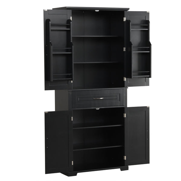 English Elm Bathroom Tall Storage Cabinet with Doors and Drawer, Adjustable Shelf, Anti-Tip Safety, MDF Finish Black N725P210330B