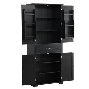 English Elm Bathroom Tall Storage Cabinet with Doors Drawer and Adjustable Shelf, MDF Build, Metal Handles, Anti-Tip Safety Black WF308204AAB
