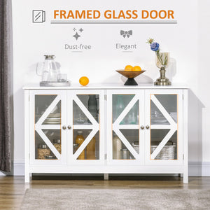 English Elm HOMCOM Elegant Sideboard Buffet Cabinet with 4 Tempered Glass Doors, Adjustable Shelves, White Finish W2225P173878