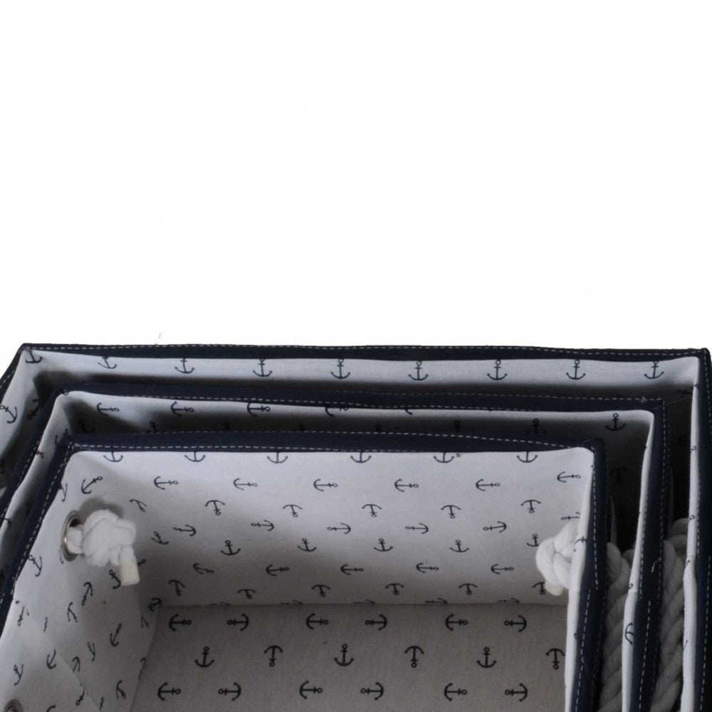 Homeroots 13.5" X 17" X 22.5" Blue Fabric Basket With Bow  Decoration Set Of 5  Fabric 364158