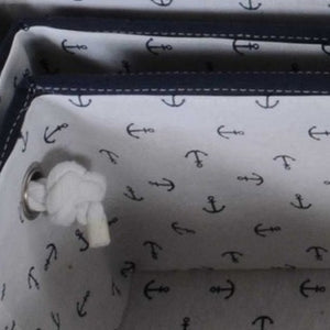 Homeroots 13.5" X 17" X 22.5" Blue Fabric Basket With Bow  Decoration Set Of 5  Fabric 364158