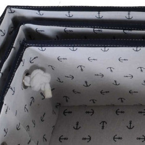 Homeroots 13.5" X 17" X 22.5" Blue Fabric Basket With Bow  Decoration Set Of 5  Fabric 364158