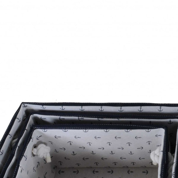 Homeroots 13.5" X 17" X 22.5" Blue Fabric Basket With Bow  Decoration Set Of 5  Fabric 364158