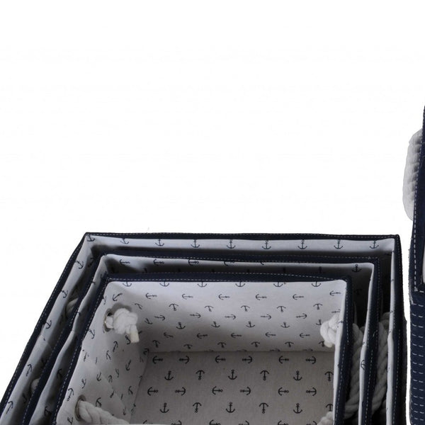 Homeroots 13.5" X 17" X 22.5" Blue Fabric Basket With Bow  Decoration Set Of 5  Fabric 364158