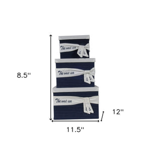 Homeroots 11.5" X 12" X 8.5" White Blue Fabric Boxes With Cover Set Of 3  Fabric 364159