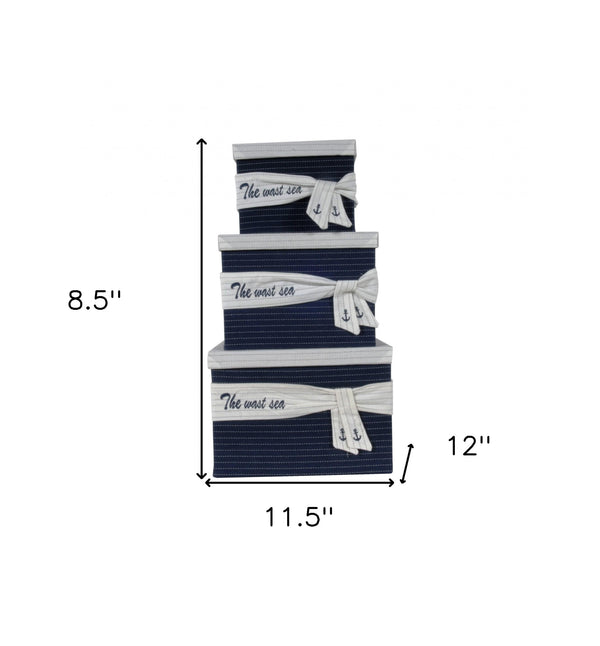 Homeroots 11.5" X 12" X 8.5" White Blue Fabric Boxes With Cover Set Of 3  Fabric 364159