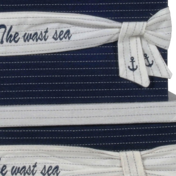 Homeroots 11.5" X 12" X 8.5" White Blue Fabric Boxes With Cover Set Of 3  Fabric 364159