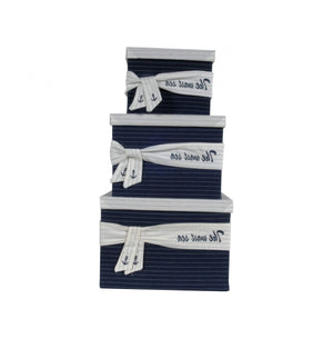 Homeroots 11.5" X 12" X 8.5" White Blue Fabric Boxes With Cover Set Of 3  Fabric 364159