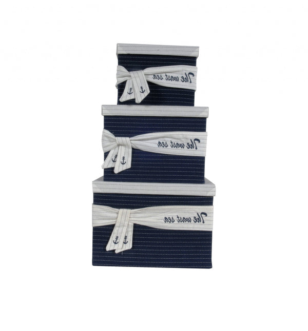 Homeroots 11.5" X 12" X 8.5" White Blue Fabric Boxes With Cover Set Of 3  Fabric 364159