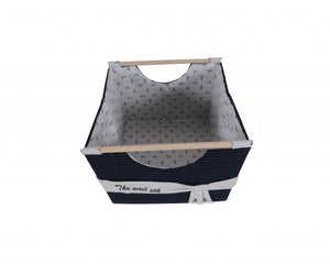 Homeroots 12" X 12.5" X 9.5" White Blue Foldable Fabric  Basket Set Of 3  Fabric 364160