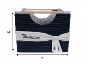 Homeroots 12" X 12.5" X 9.5" White Blue Foldable Fabric  Basket Set Of 3  Fabric 364160