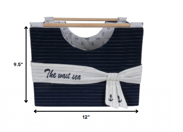 Homeroots 12" X 12.5" X 9.5" White Blue Foldable Fabric  Basket Set Of 3  Fabric 364160