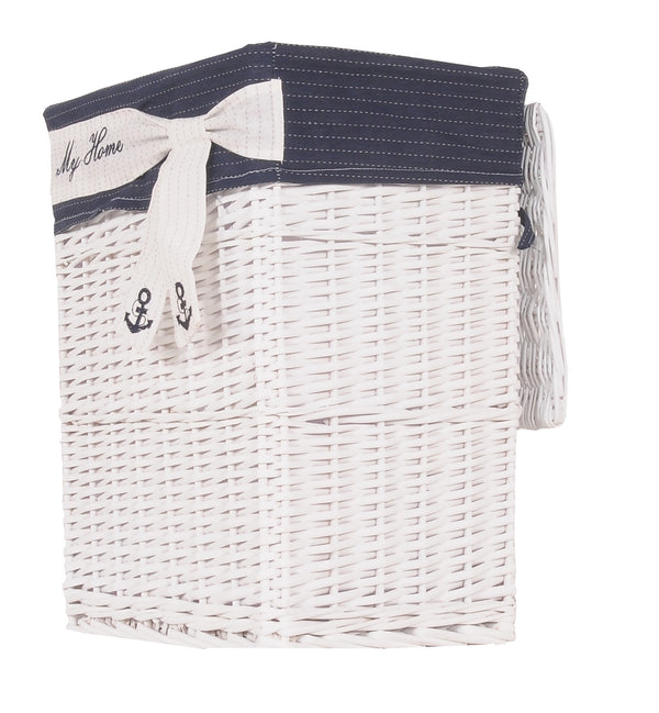Homeroots 14" X 17.5" X 19.5" White Blue Rectangular Willow Basket Set Of 5  Rattan 364162