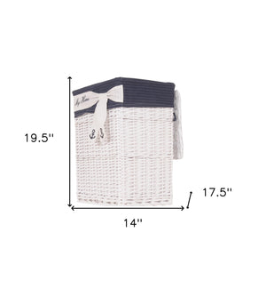 Homeroots 14" X 17.5" X 19.5" White Blue Rectangular Willow Basket Set Of 5  Rattan 364162