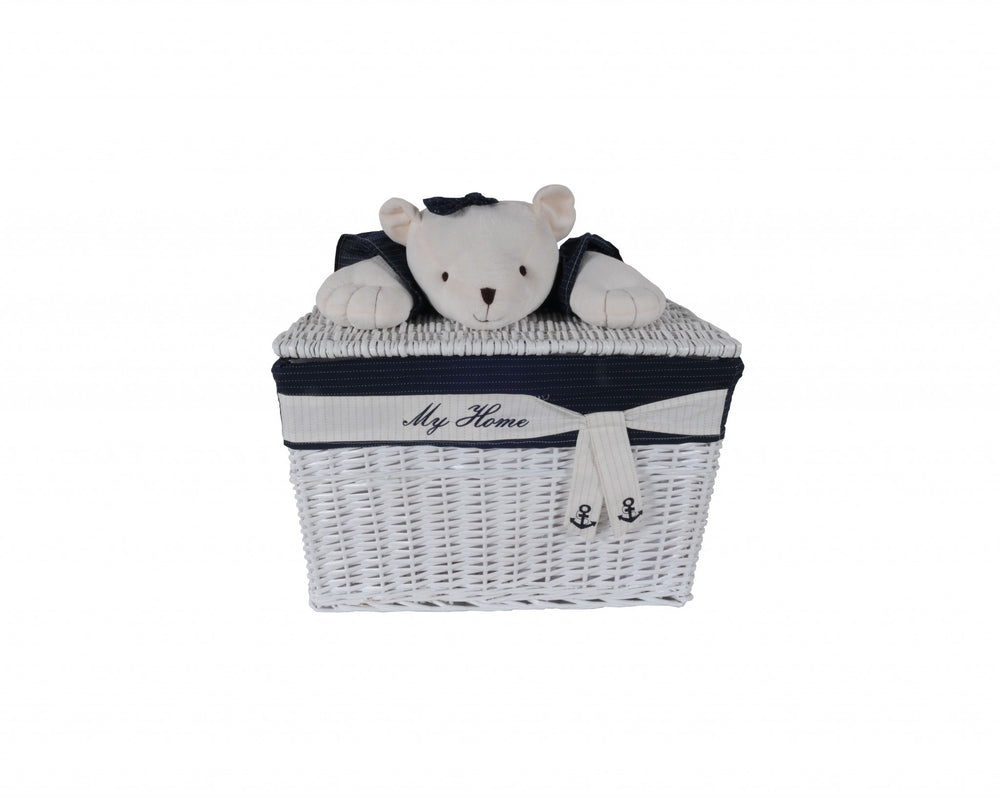Homeroots 15.5" X 23.5" X 22" White Blue Rectangular Bear Design Basket Set Of 5  Rattan 364163