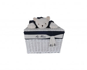 Homeroots 15.5" X 23.5" X 22" White Blue Rectangular Bear Design Basket Set Of 5  Rattan 364163