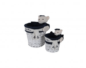 Homeroots 15.5" X 23.5" X 22" White Blue Rectangular Bear Design Basket Set Of 5  Rattan 364163