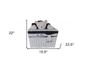 Homeroots 15.5" X 23.5" X 22" White Blue Rectangular Bear Design Basket Set Of 5  Rattan 364163