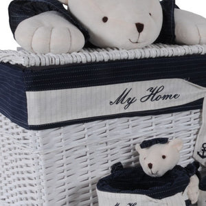 Homeroots 15.5" X 23.5" X 22" White Blue Rectangular Bear Design Basket Set Of 5  Rattan 364163