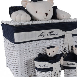 Homeroots 15.5" X 23.5" X 22" White Blue Rectangular Bear Design Basket Set Of 5  Rattan 364163