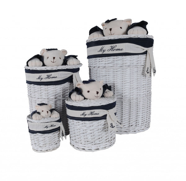 Homeroots 18" Blue And White Rattan Basket  Rattan 364164