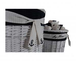 Homeroots 18" Blue And White Rattan Basket  Rattan 364164
